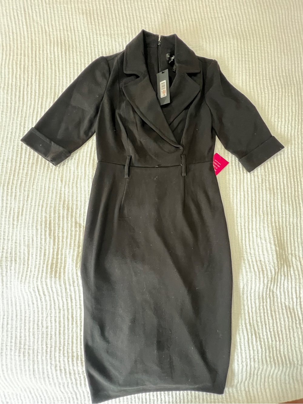 Donna Karan Black Midi Sheath Dress with Notch Collar Size 2 NWT